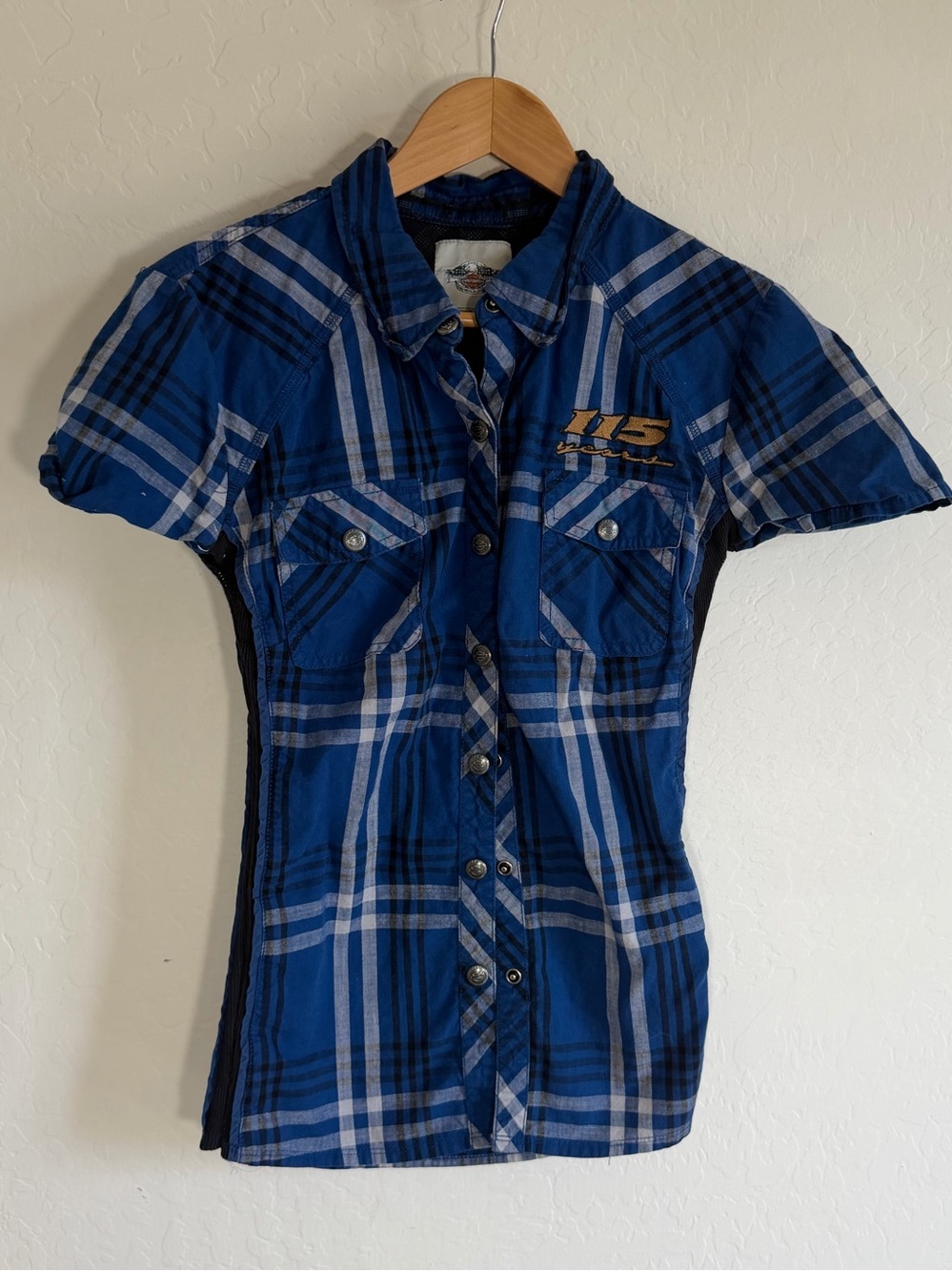 Harley Davidson 115th Anniversary Plaid Snap Shirt Embroidered Blue XL